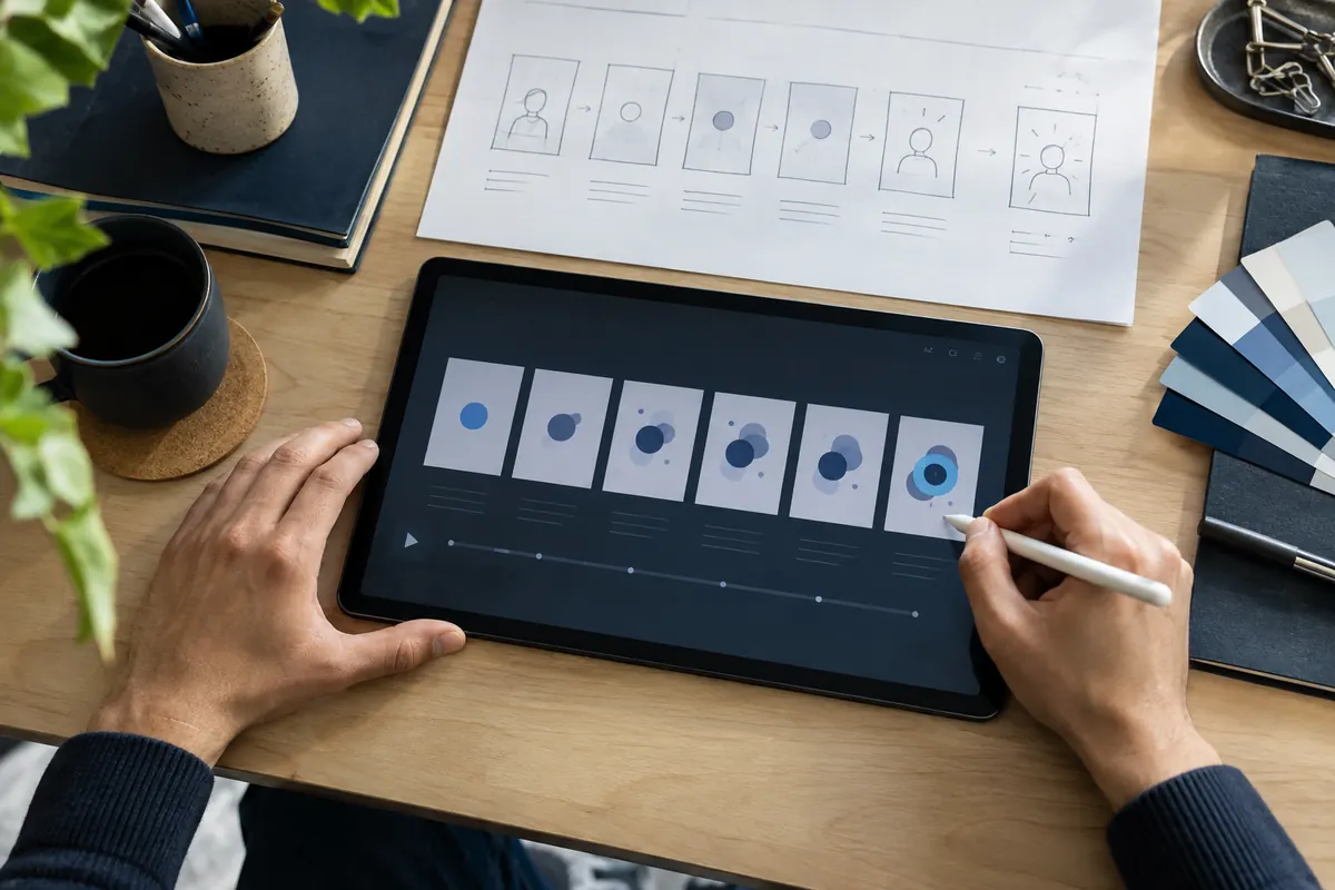 Conception d’une séquence d’animation d’interface sur tablette et storyboard papier