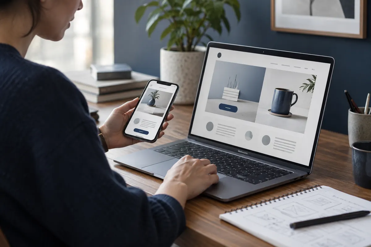 Comparaison d’une page promotionnelle sur ordinateur et smartphone