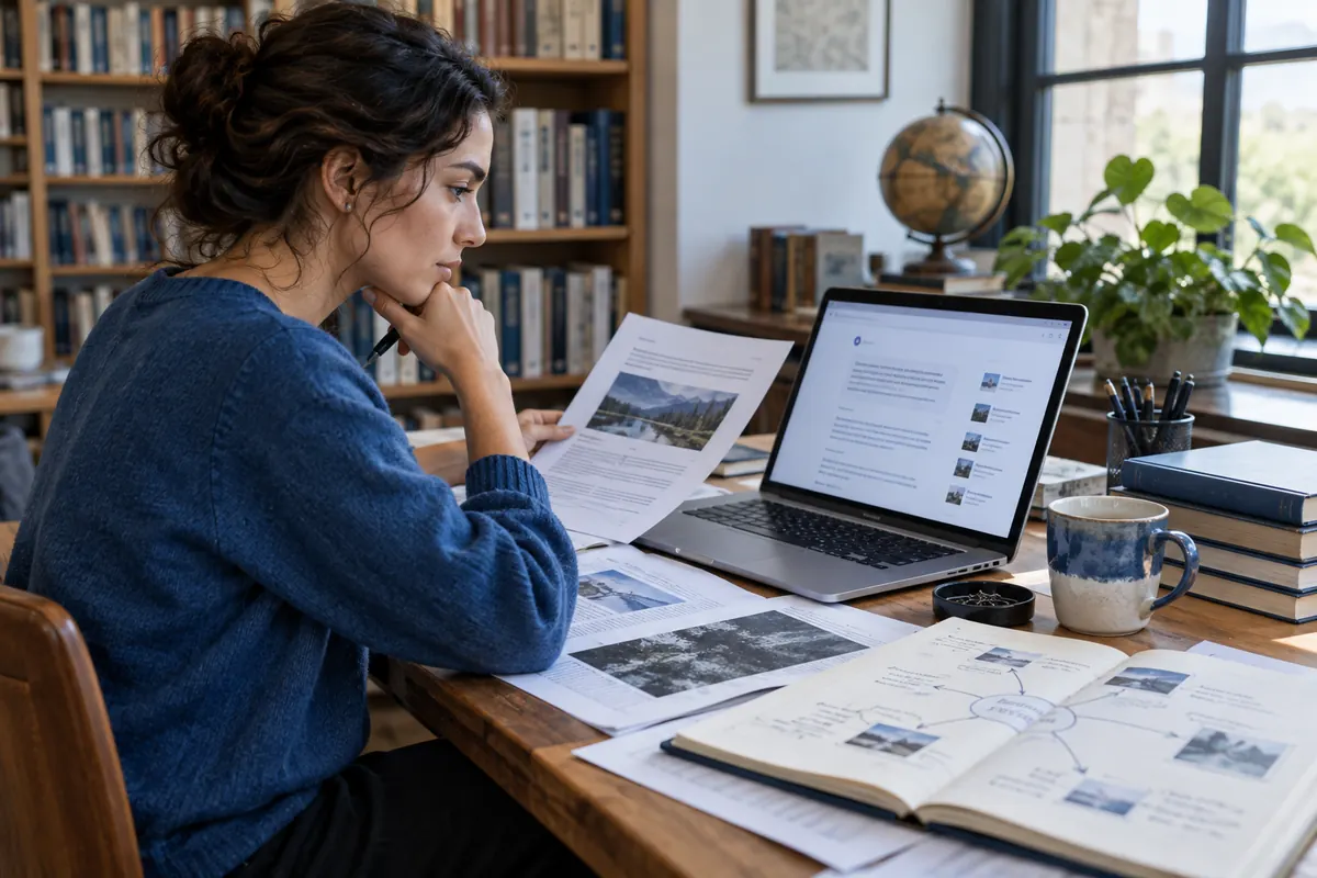 Analyst comparing AI answer citations with primary source documents