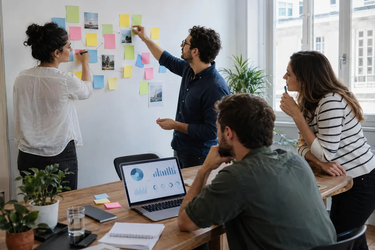 Équipe construisant un plan de mesure des parcours