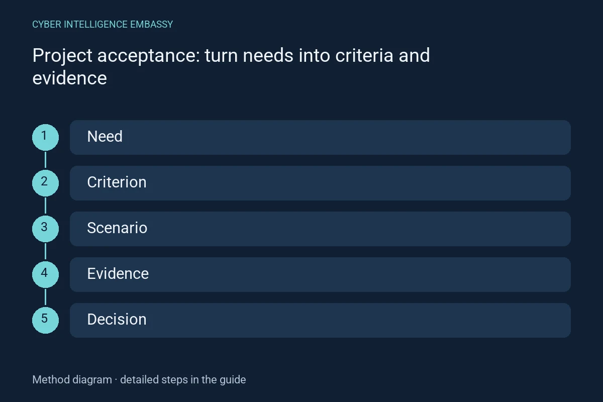 Method diagram: Need → Criterion → Scenario → Evidence → Decision