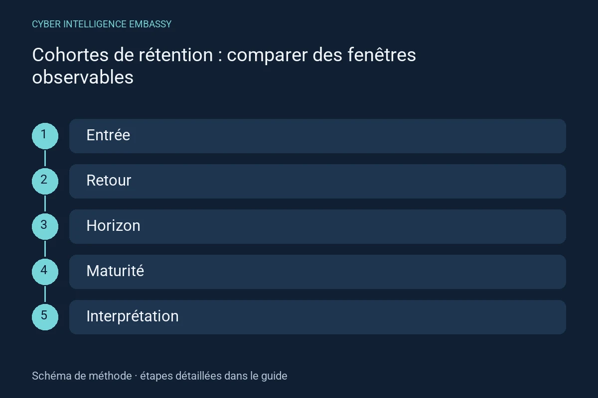 Schéma de méthode : Entrée → Retour → Horizon → Maturité → Interprétation
