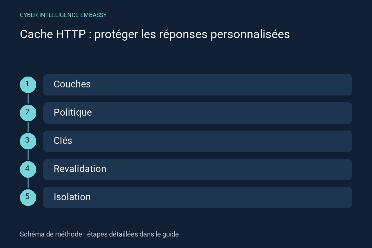 Schéma de méthode : Couches → Politique → Clés → Revalidation → Isolation