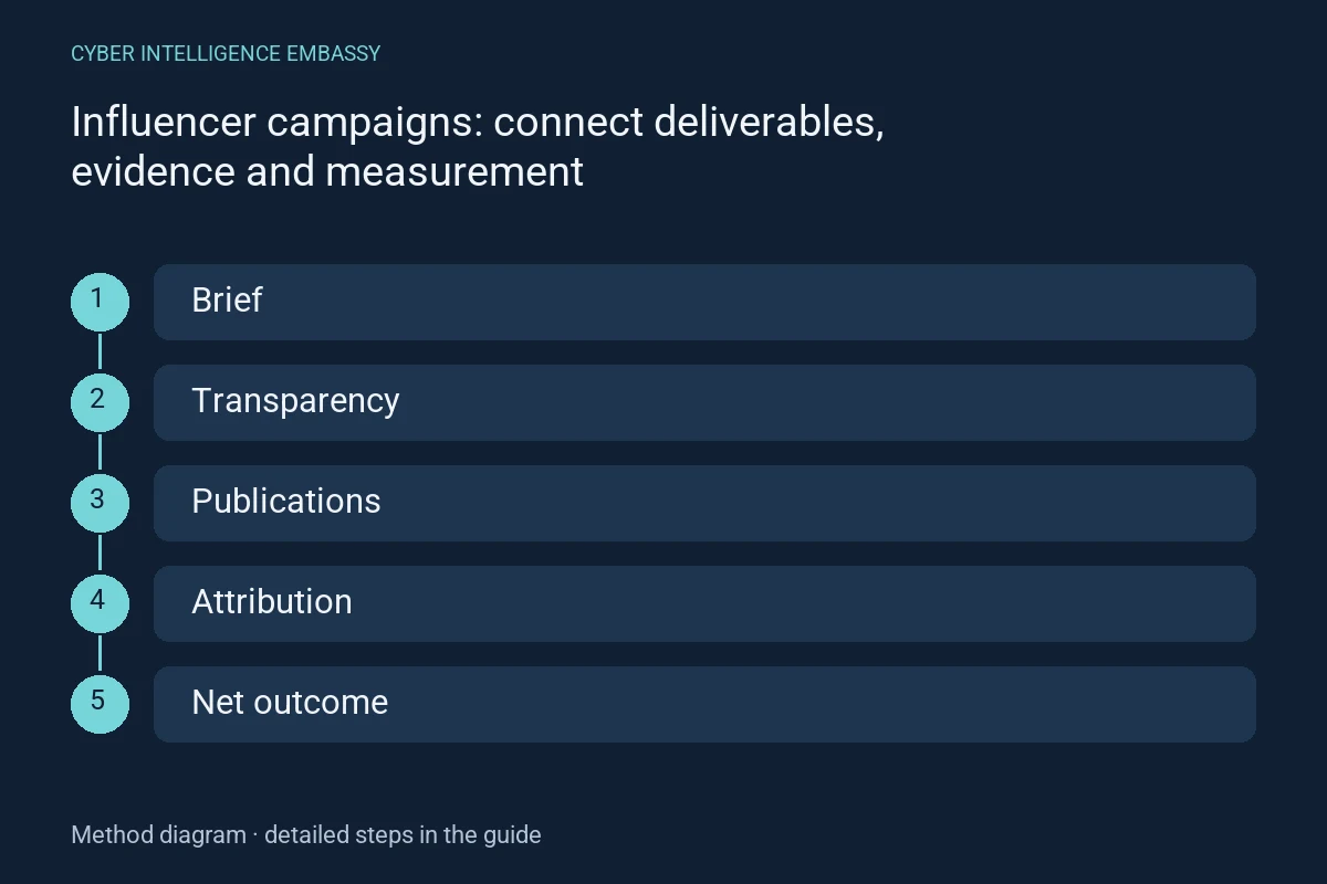 Method diagram: Brief → Transparency → Publications → Attribution → Net outcome