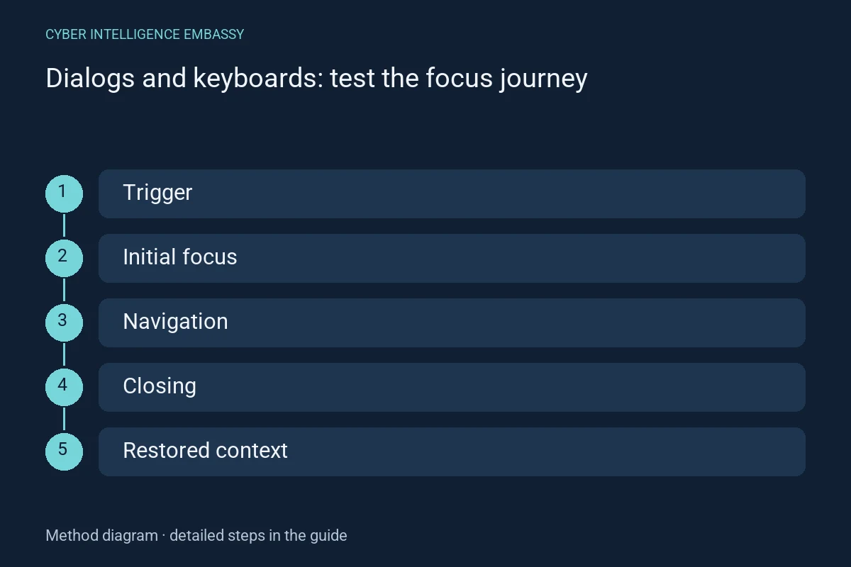 Method diagram: Trigger → Initial focus → Navigation → Closing → Restored context