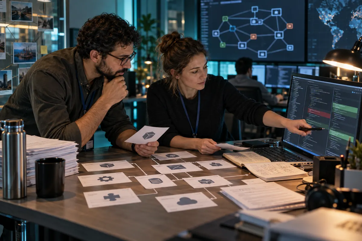 Équipe examinant composants et dépendances d’une chaîne logicielle