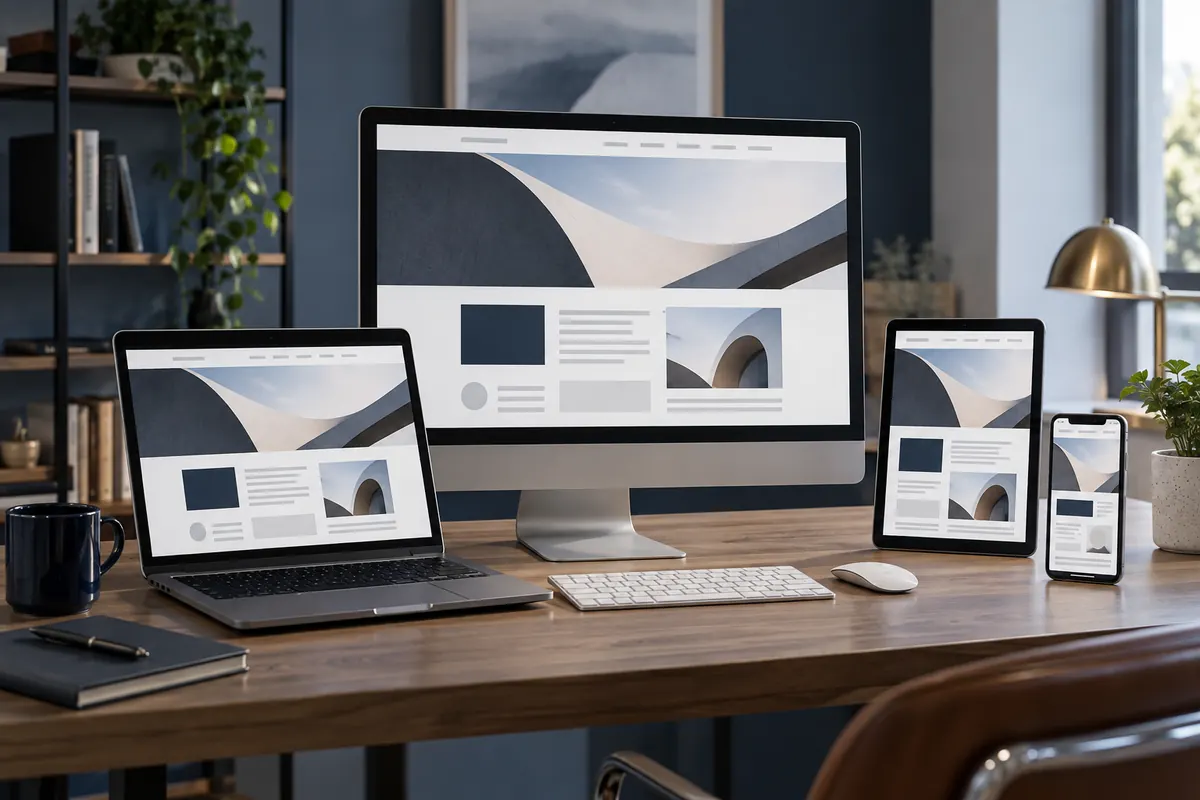 Test d’un même site responsive sur ordinateur, tablette et smartphone