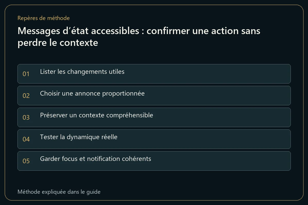 Messages d’état accessibles : confirmer une action sans perdre le contexte