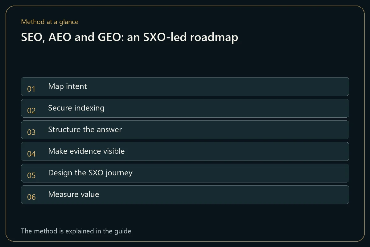 SEO, AEO and GEO: an SXO-led roadmap