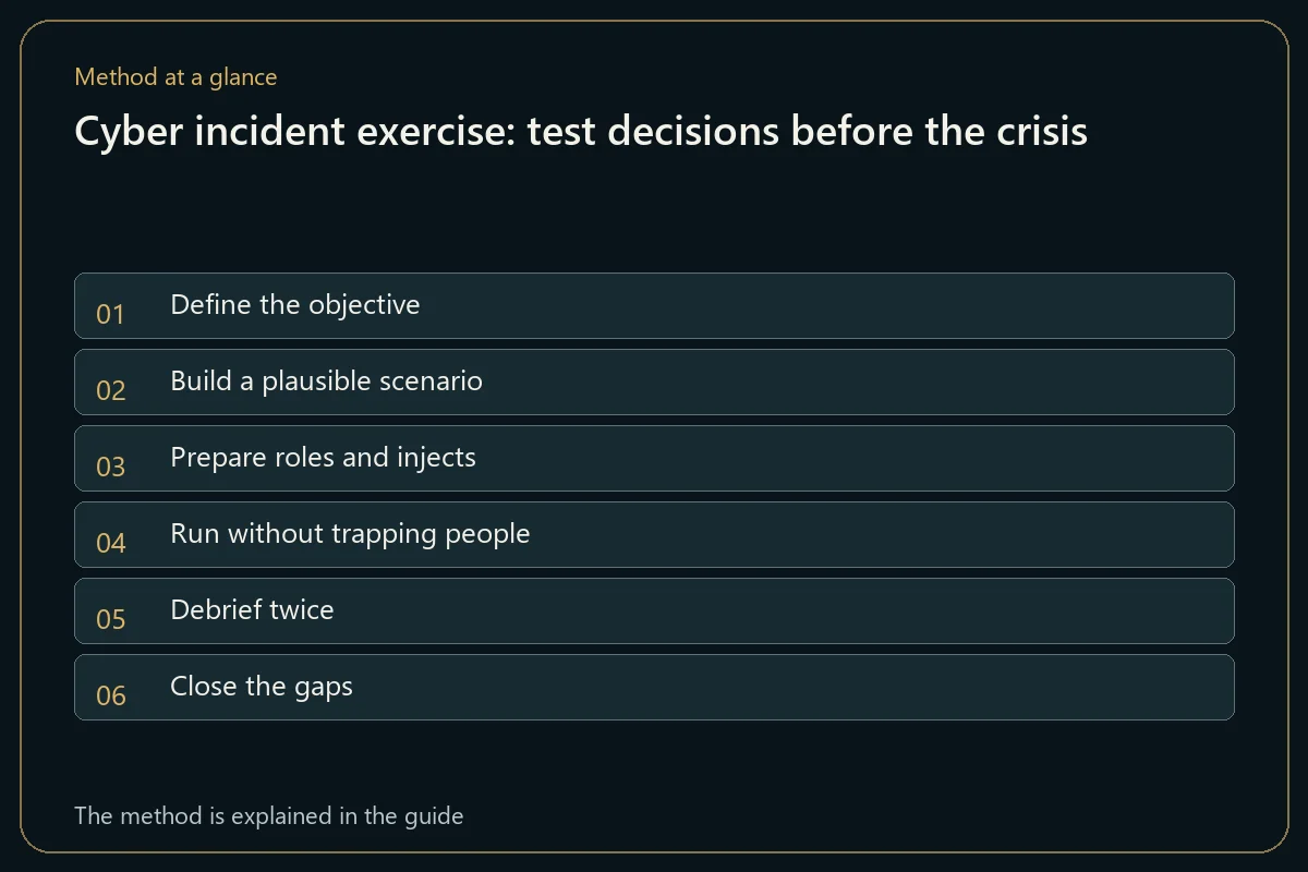 Cyber incident exercise: test decisions before the crisis