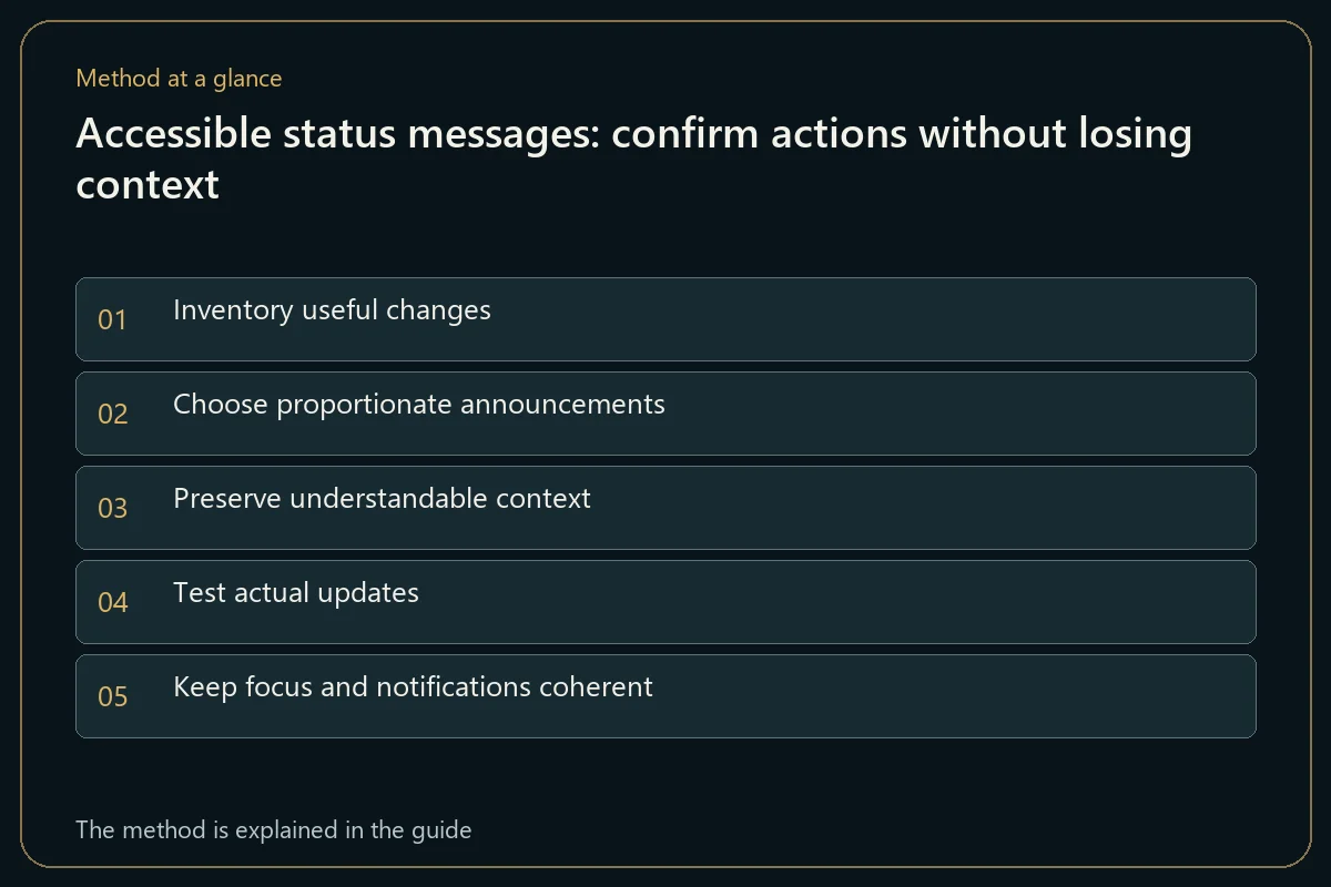 Accessible status messages: confirm actions without losing context