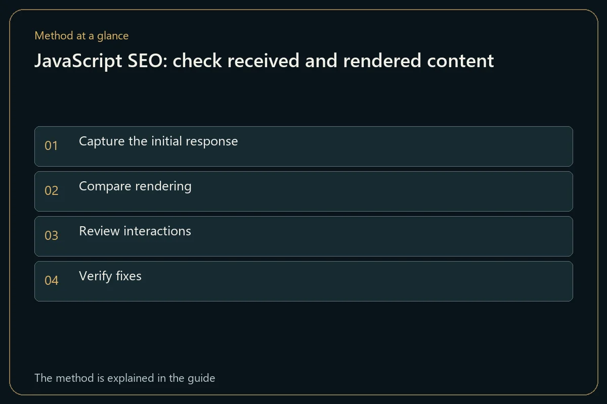 JavaScript SEO: check received and rendered content