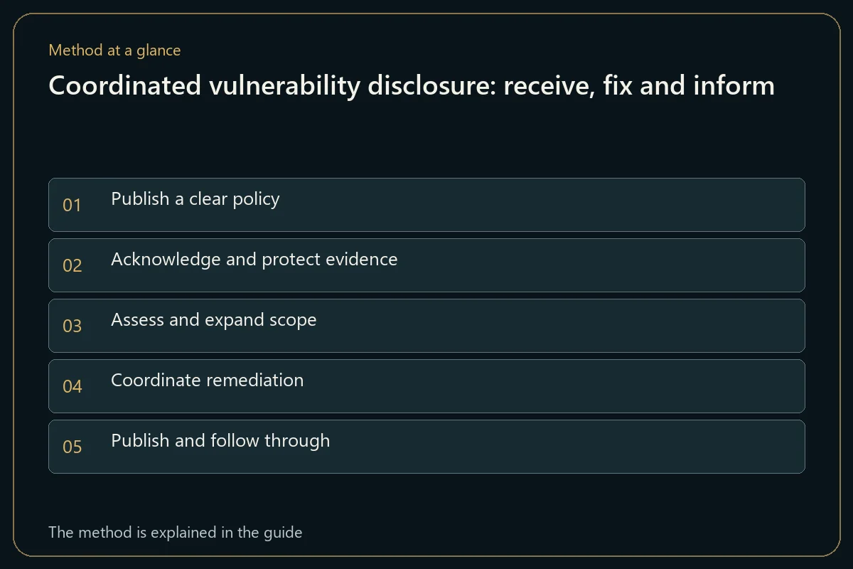 Coordinated vulnerability disclosure: receive, fix and inform