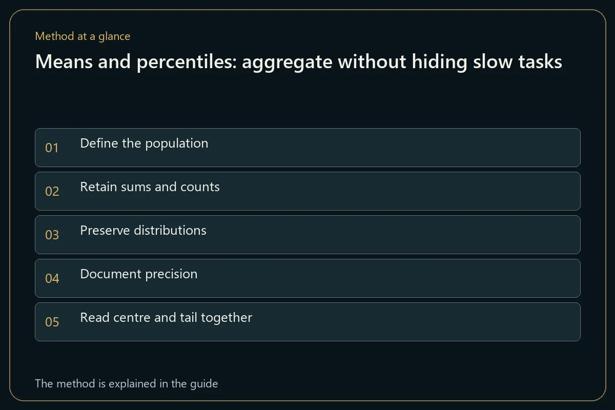 Means and percentiles: aggregate without hiding slow tasks