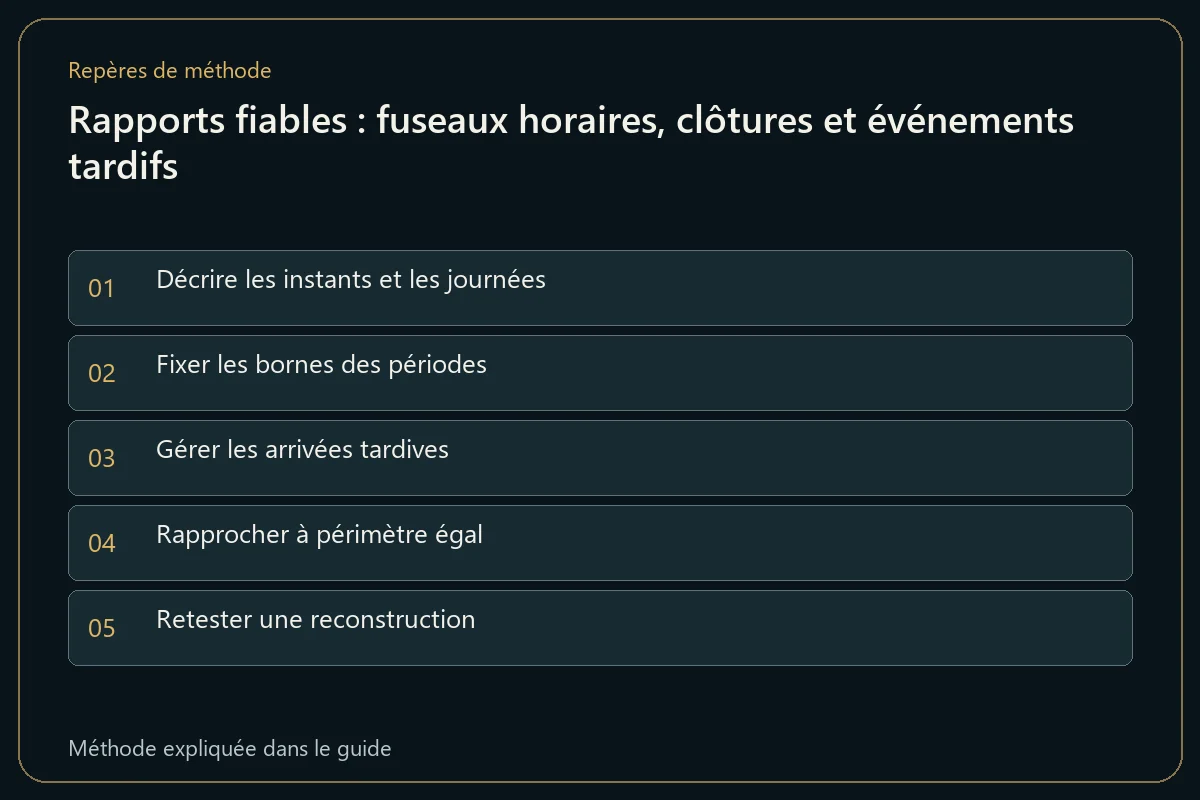 Rapports fiables : fuseaux horaires, clôtures et événements tardifs
