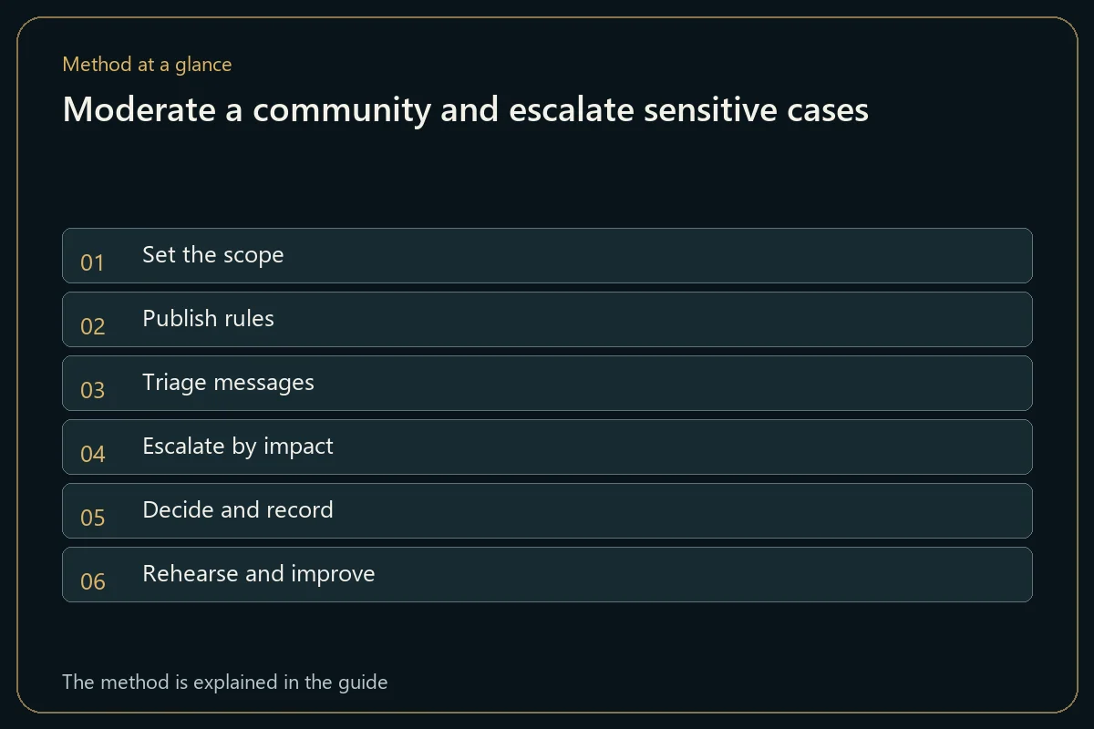 Moderate a community and escalate sensitive cases