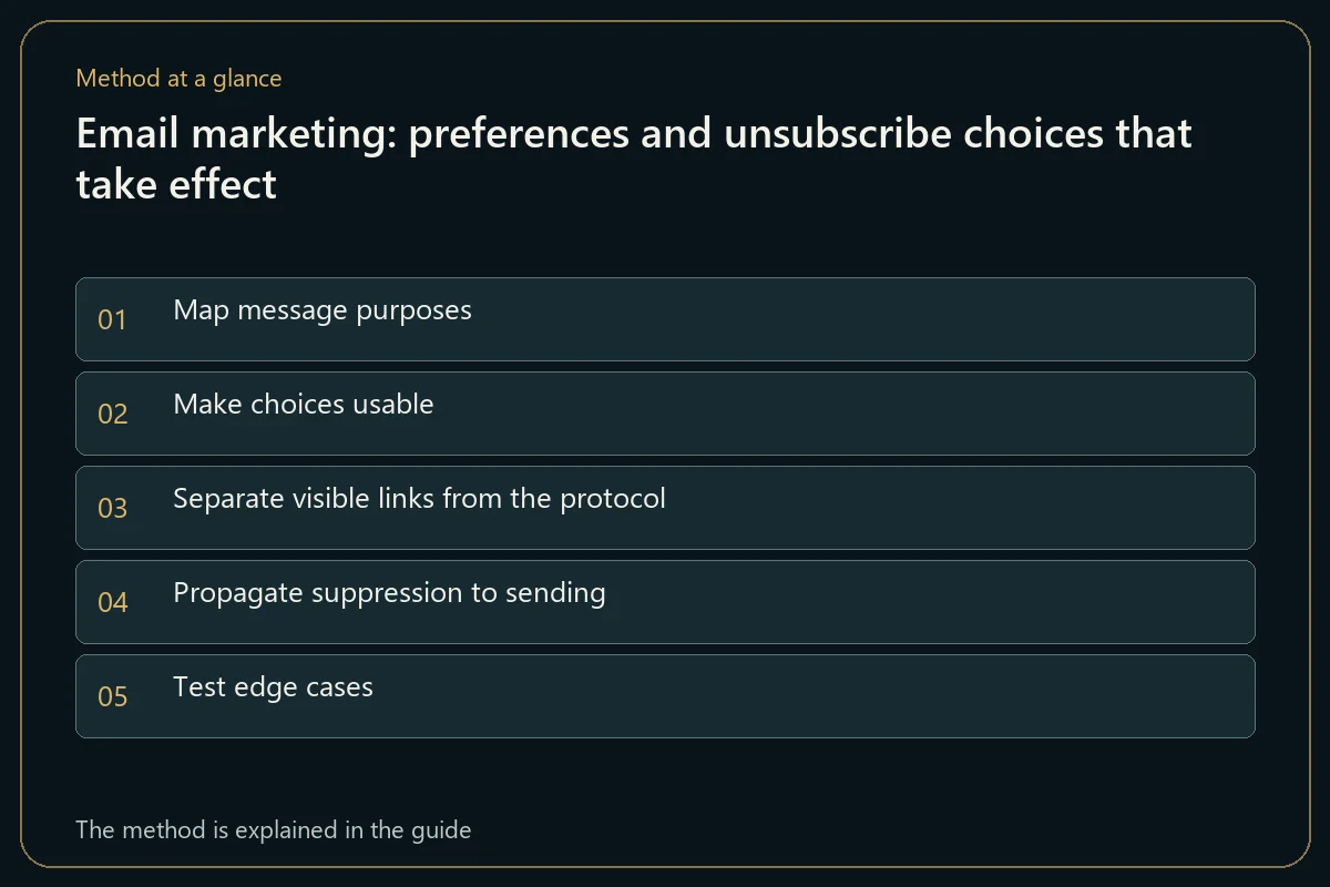 Email marketing: preferences and unsubscribe choices that take effect