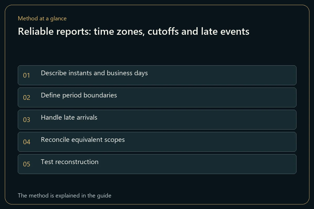 Reliable reports: time zones, cutoffs and late events
