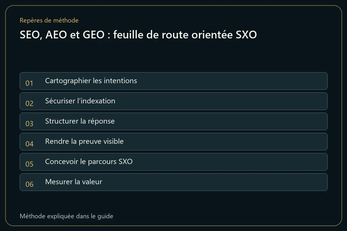 SEO, AEO et GEO : feuille de route orientée SXO