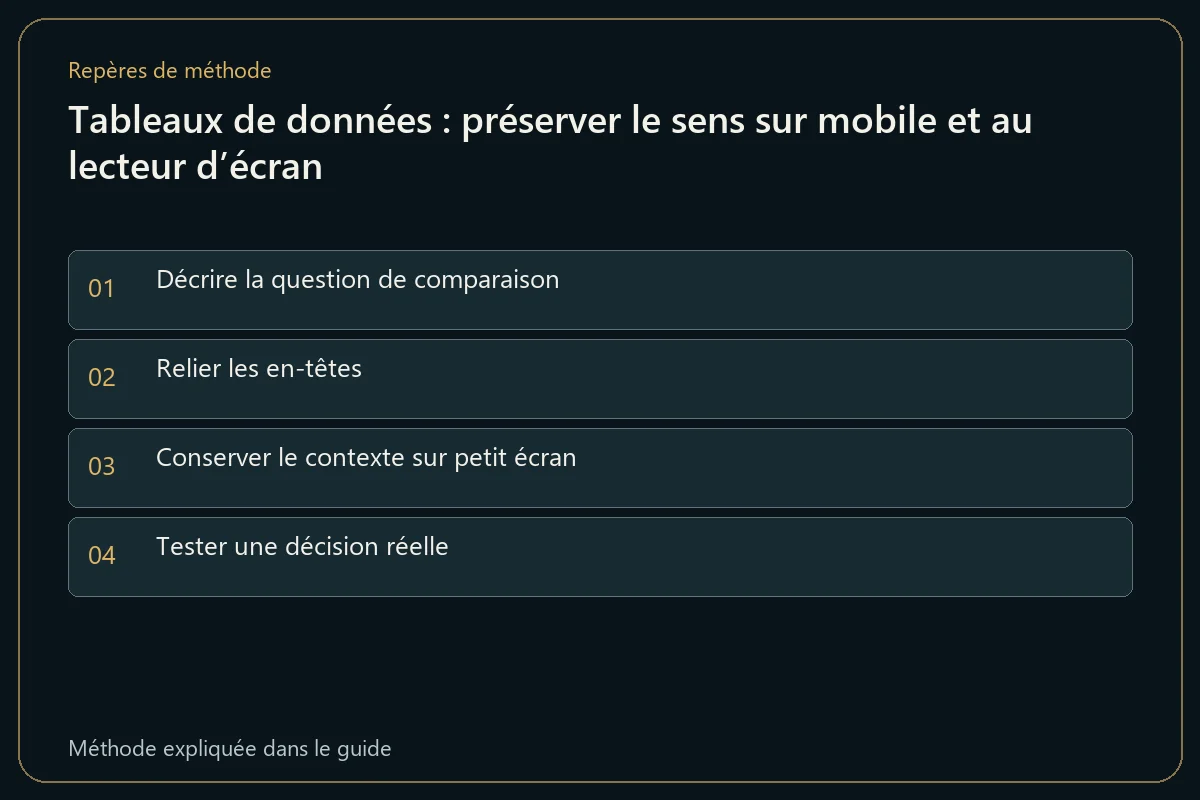 Tableaux de données : préserver le sens sur mobile et au lecteur d’écran