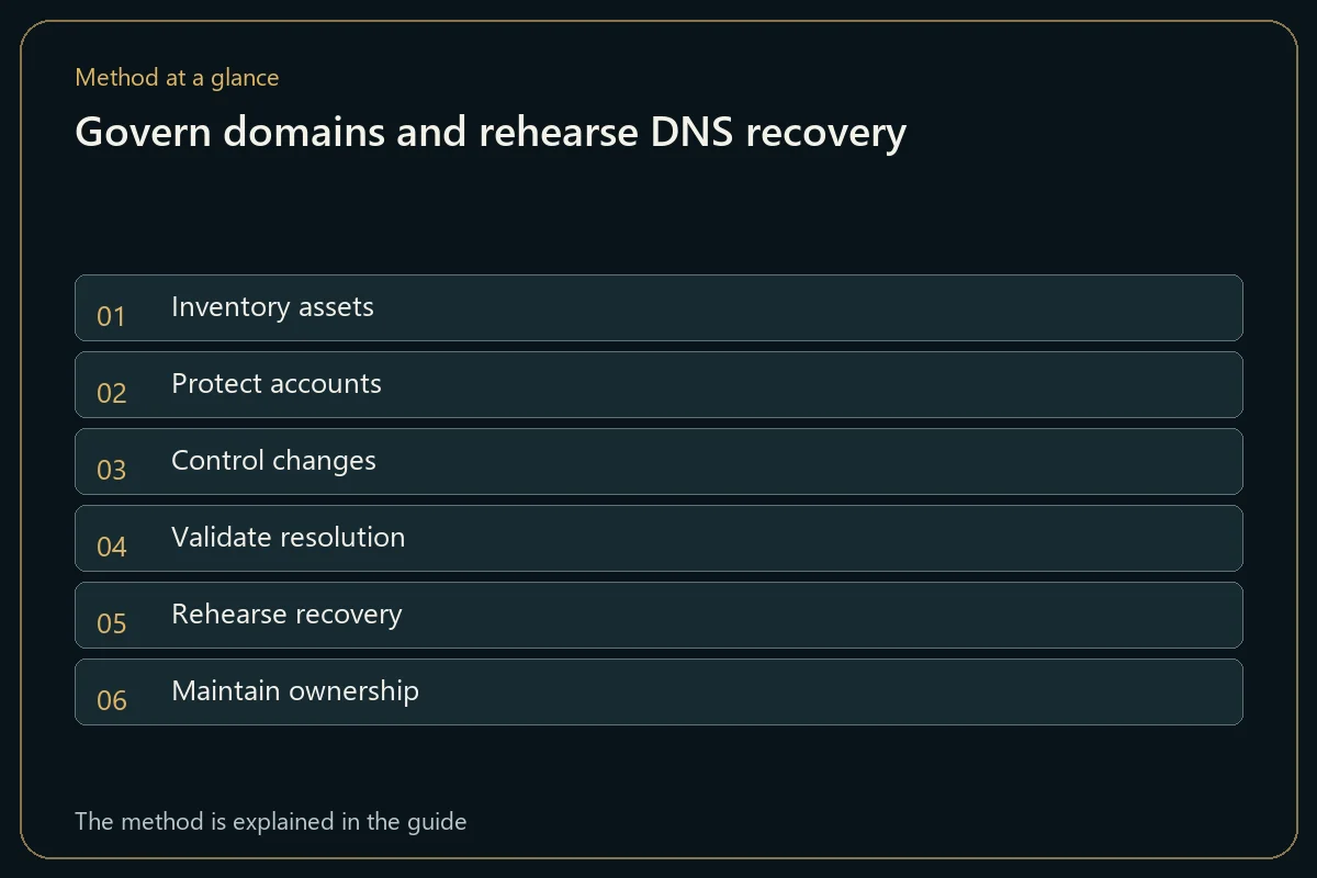 Govern domains and rehearse DNS recovery