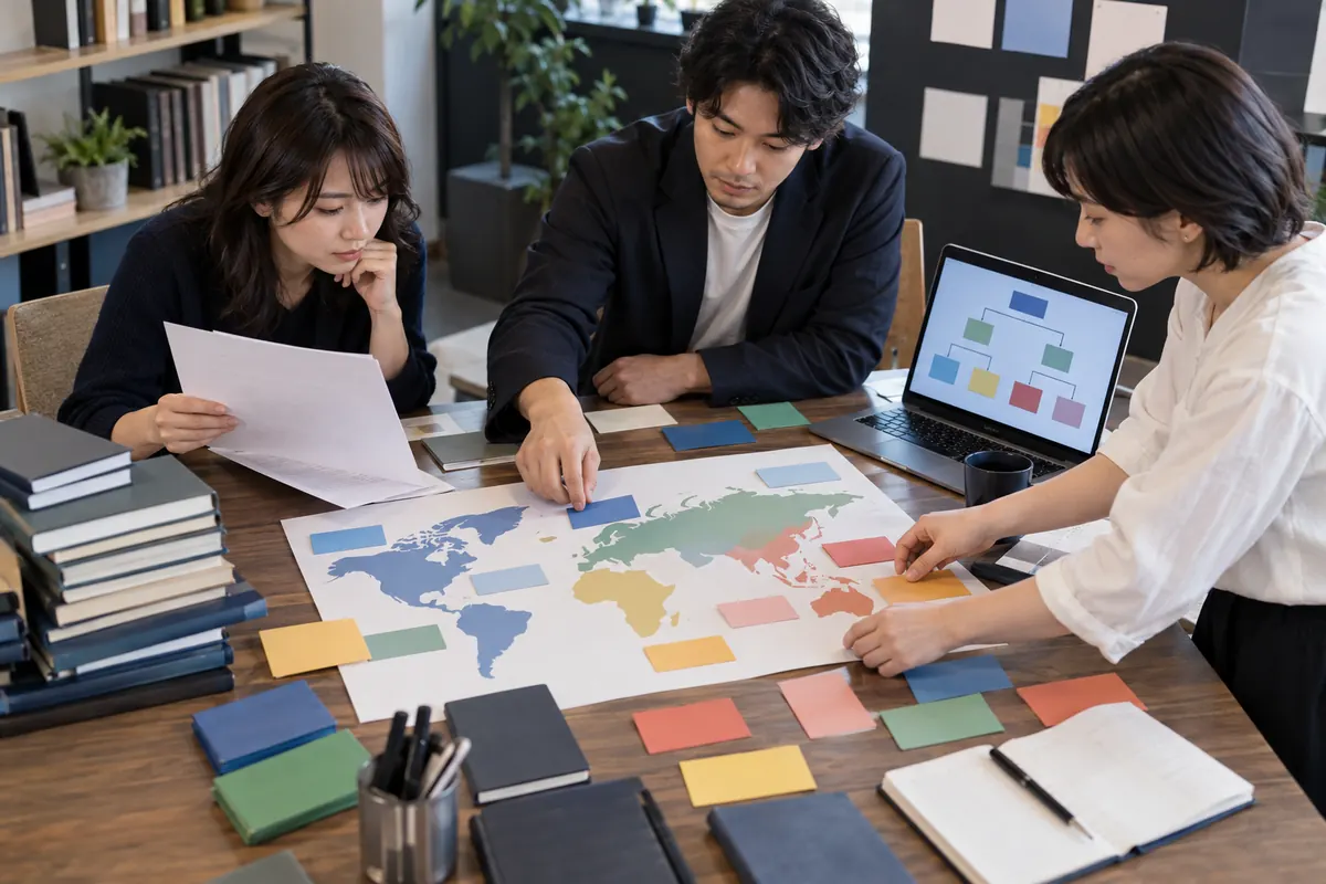 多言語のサイバーコンテンツと情報源を確認する編集チーム