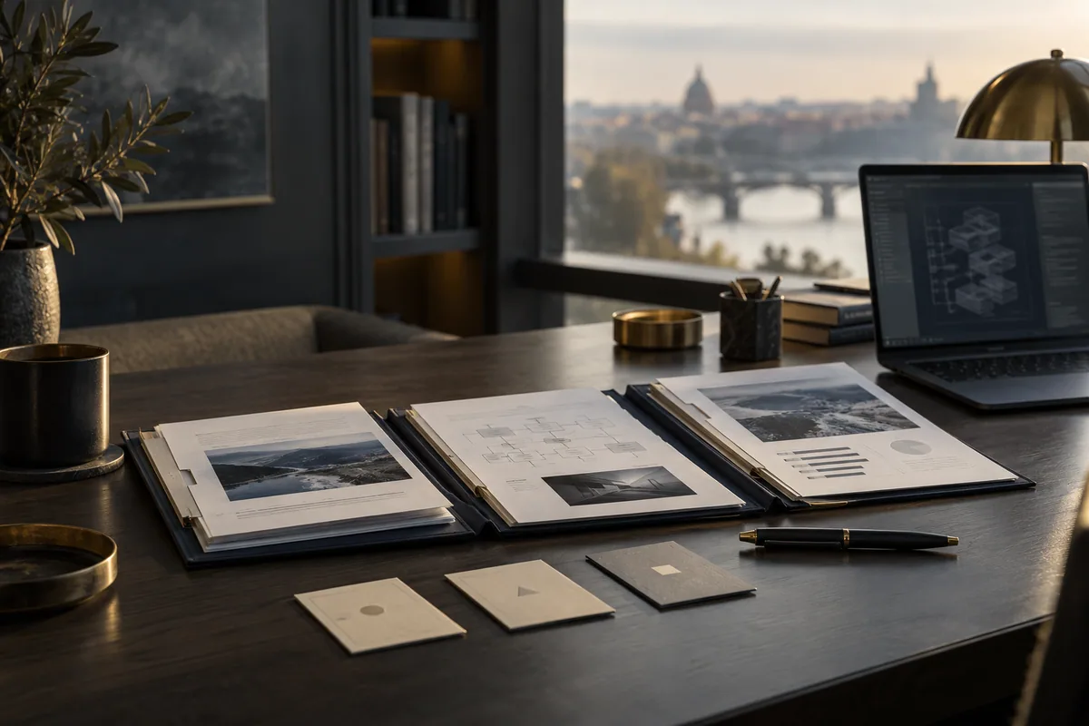 Three open folders and decision cards