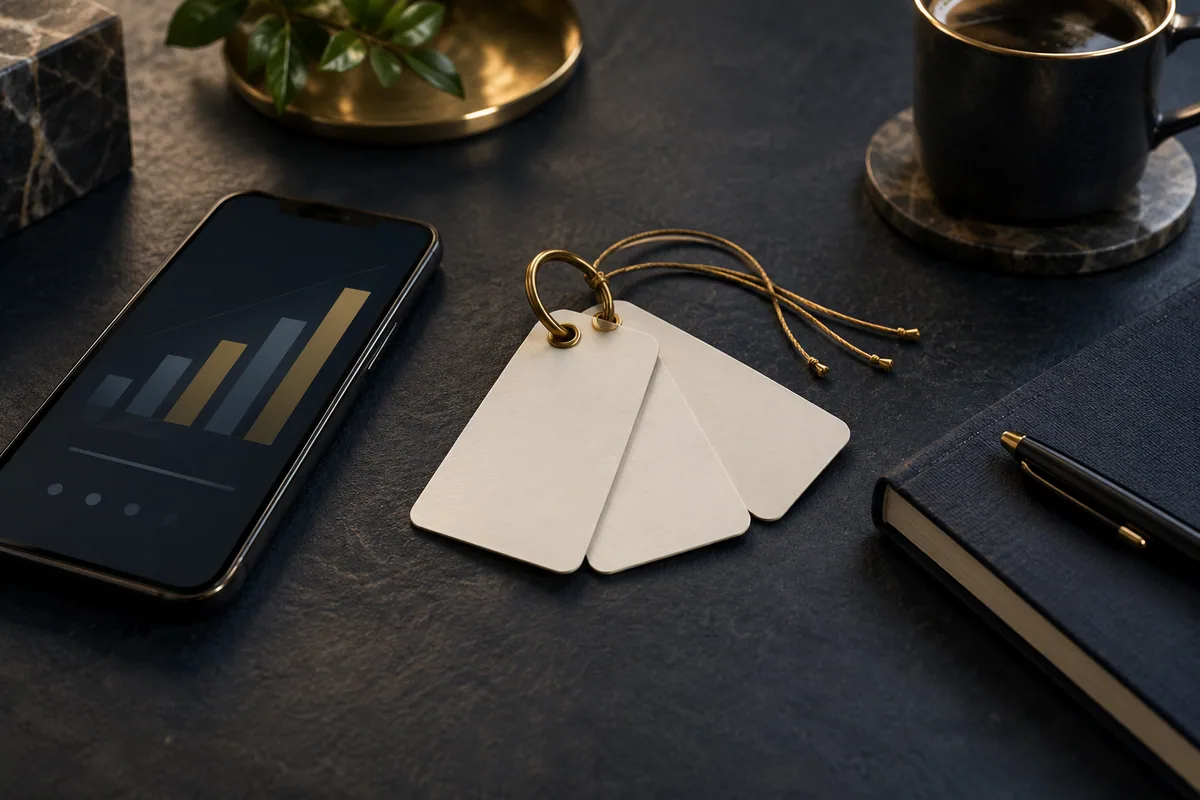 Cards linked to a ring, phone and notebook