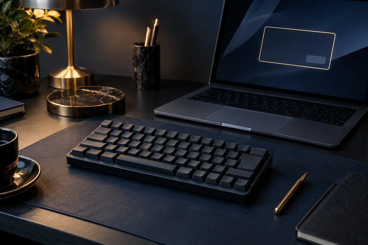 Toetsenbord, laptop met abstract dialoogvenster en potlood