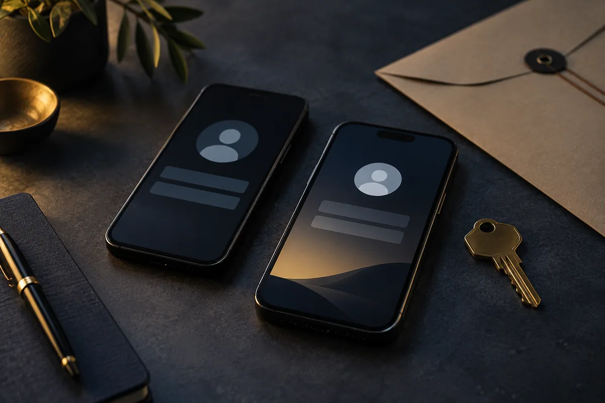 Dois telefones, chave e envelope fechado