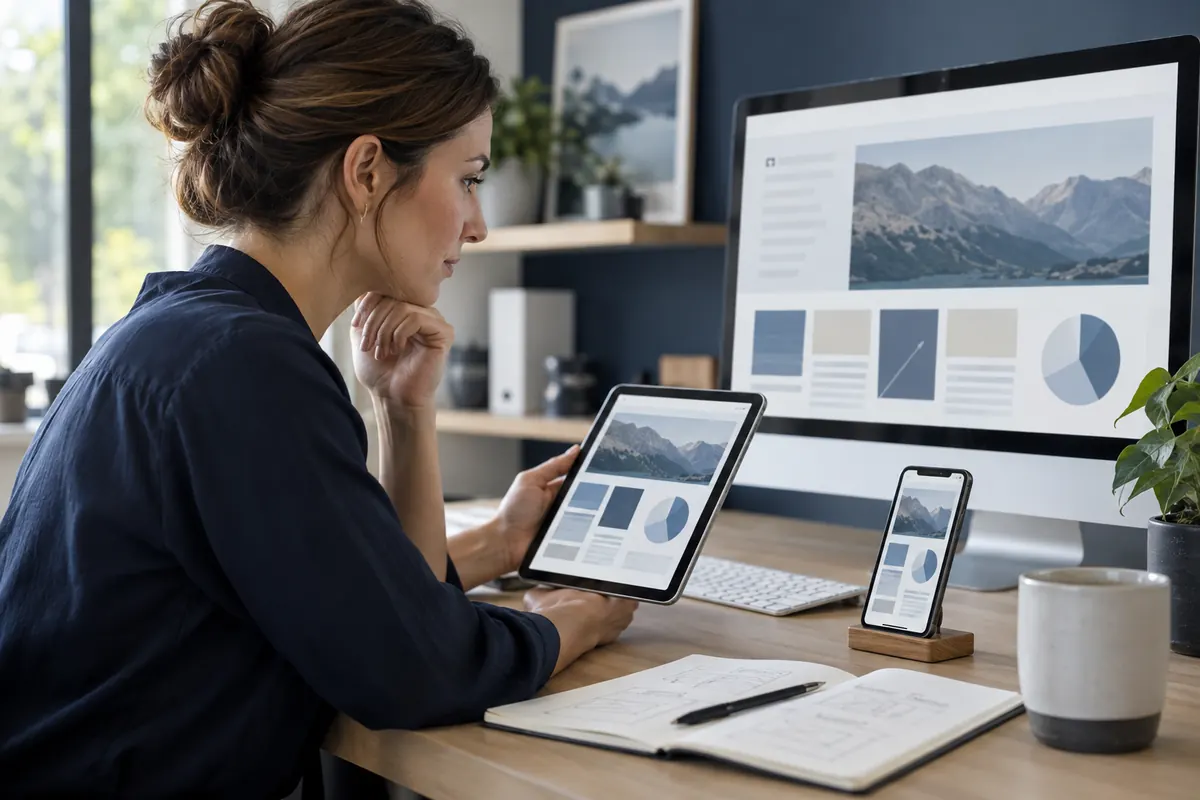 Usability-Fachkraft vergleicht eine Website auf verschiedenen Geräten