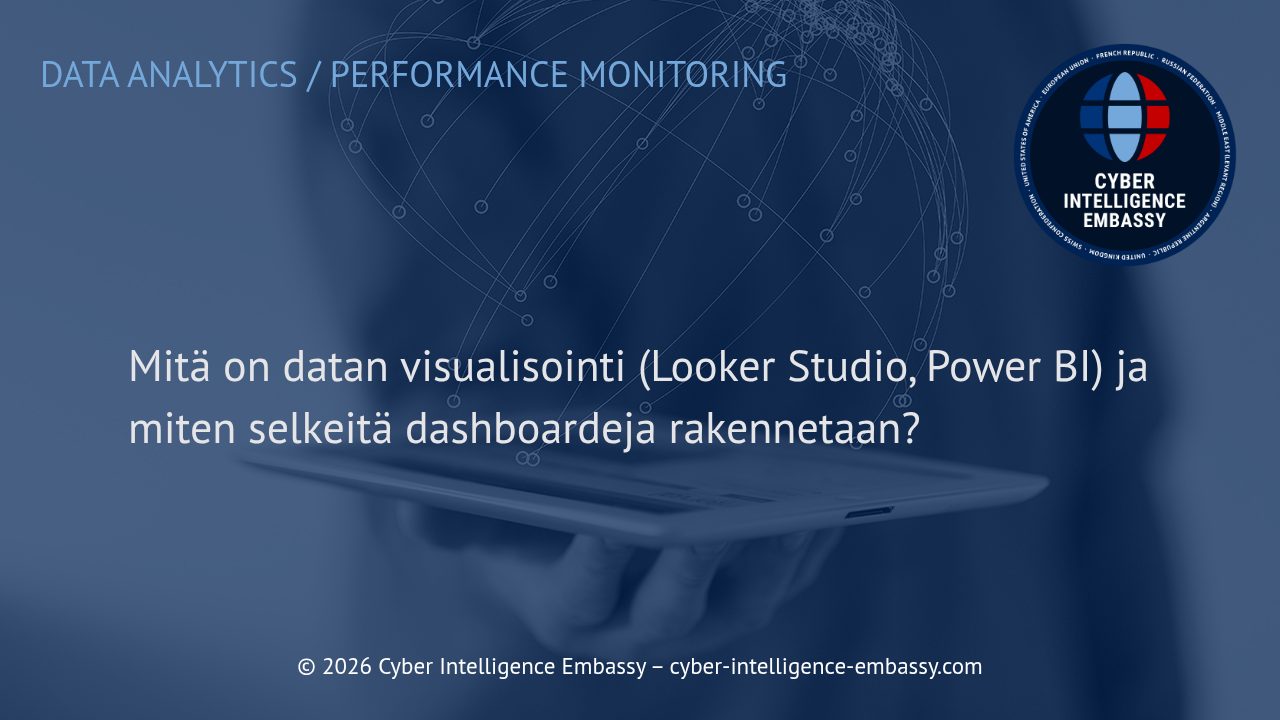 Mitä on datan visualisointi (Looker Studio, Power BI) ja miten selkeitä dashboardeja rakennetaan?